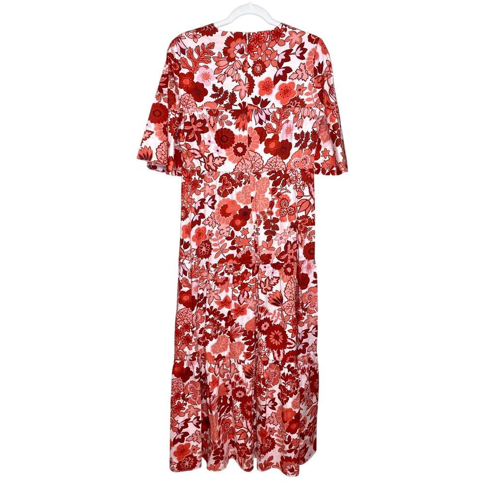 Tuckernuck Ginger Maxi Dress Spiced Chintz Red Floral Print Tiered Bell Sleeve S - Picture 3 of 5